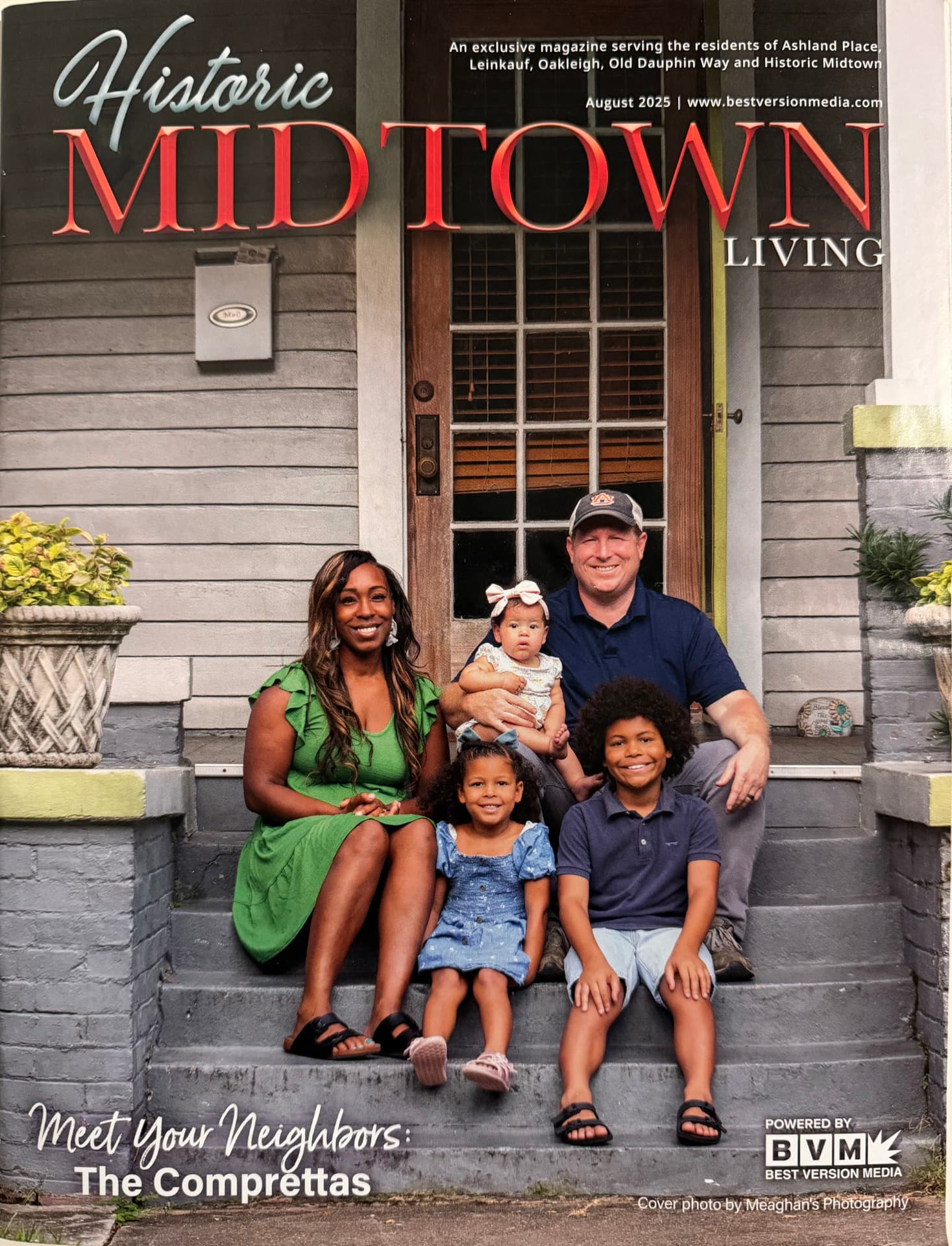 Historic Midtown Living magazine cover, August 2025, featuring the Compretta family.