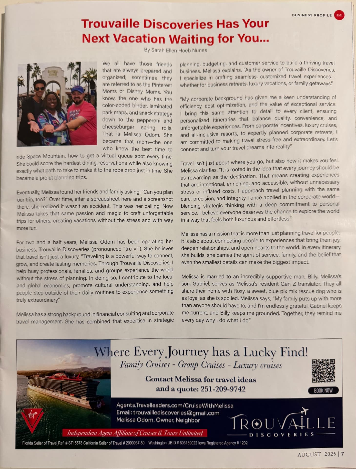 Original Business Profile about Melissa Odom and Trouvaille Discoveries, written by Sarah Ellen Hoeb Nunes, Historic Midtown Living, August 2025, page 7.