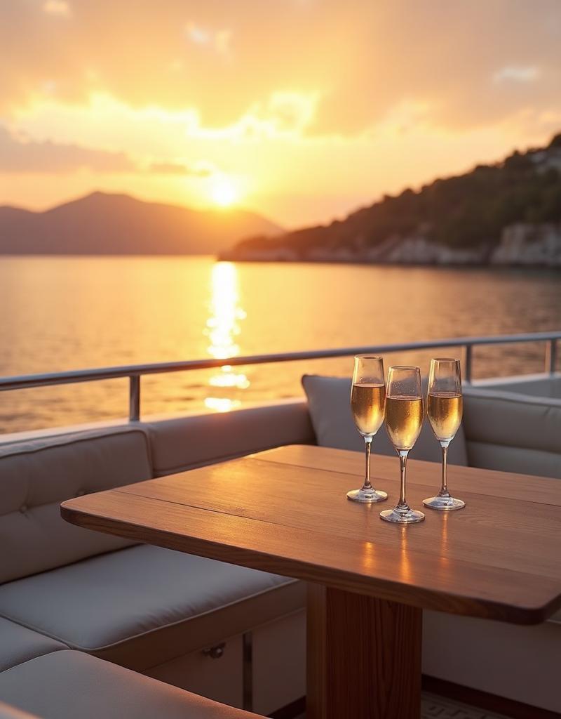 Luxury yacht deck at sunset — the destination of a perfectly planned voyage